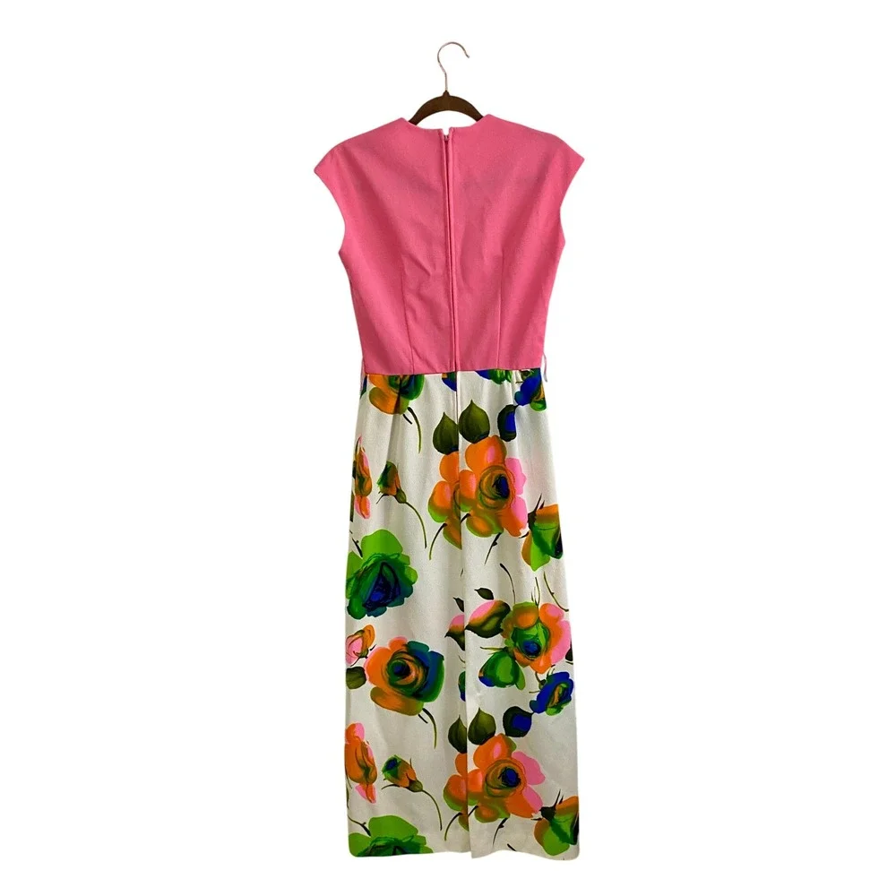 Vintage 60s 70s Stoner Square Nelly Don Mod Floral‎ Maxi Dress Pink Union Made